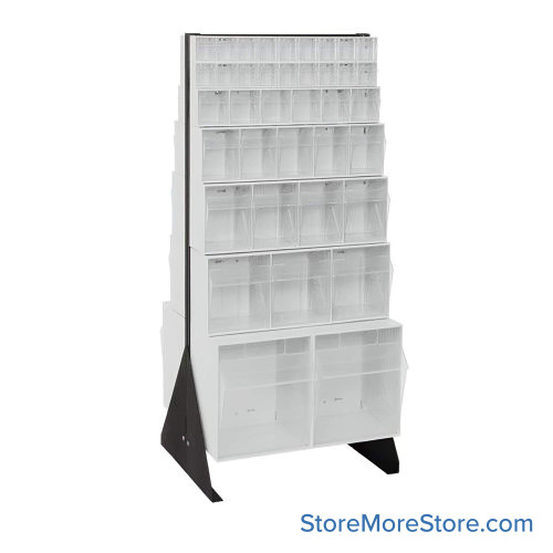 Hardware Bin Rack, 20.25" D x 57" H, 76 Bins, Includes Casters, White