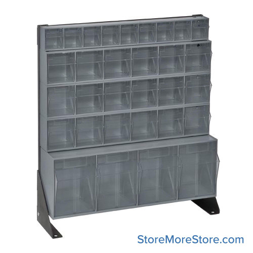 Hardware Bin Rack, 10" D x 28" H, 31 Bins, Without Casters, Gray