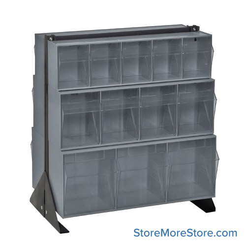 Hardware Bin Rack, 20.25" D x 33" H, 24 Bins, Includes Casters, Gray