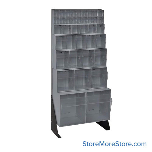 Hardware Bin Rack, 10" D x 52" H, 38 Bins, Without Casters, Gray