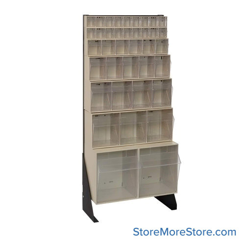 Hardware Bin Rack, 10" D x 52" H, 38 Bins, Without Casters, Ivory
