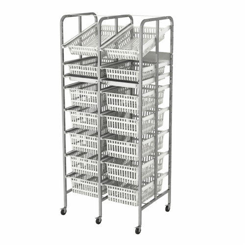 Mobile Basket Rack, 35.75" W, 2 Columns, 7 Storage Levels Per Column