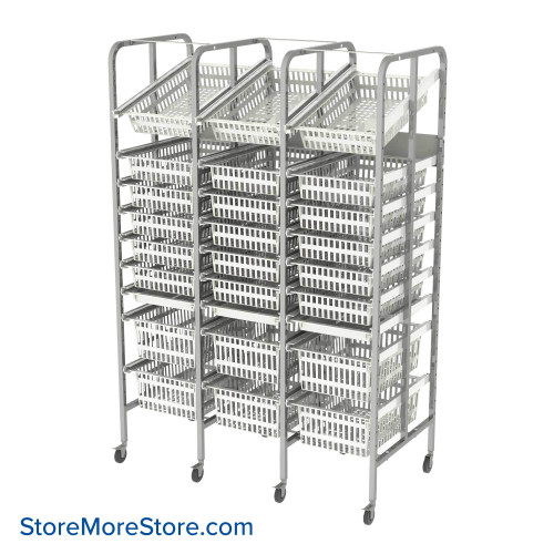 Mobile Basket Rack, 53" W, 3 Columns, 9 Storage Levels Per Column