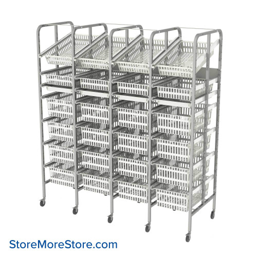 Mobile Basket Rack, 70.5" W, 4 Columns, 7 Storage Levels Per Column