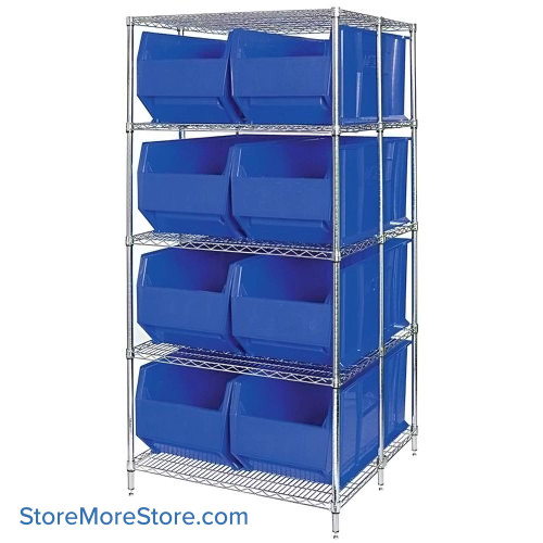 Large Bin Storage Rack, 42" D, Blue Large Bin Storage Rack, 42" D, Blue