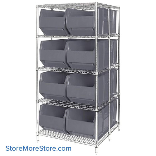 Large Bin Storage Rack, 42" D, Gray Large Bin Storage Rack, 42" D, Gray