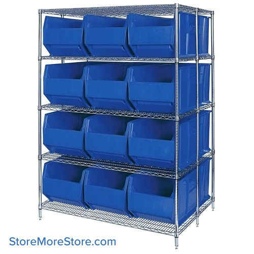 Large Bin Storage Rack, 54" D, Blue Large Bin Storage Rack, 54" D, Blue