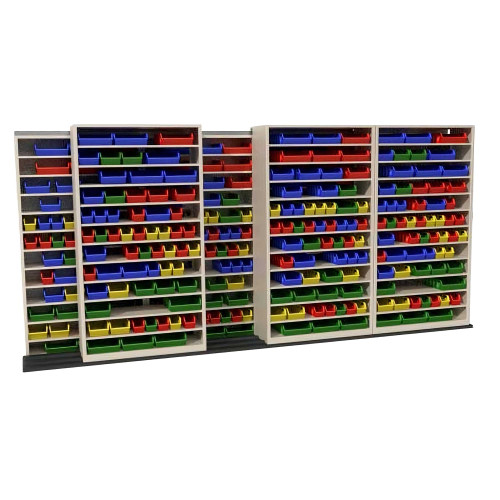 Mobile Bin Rack, 172" W x 40" D x 81.75" H