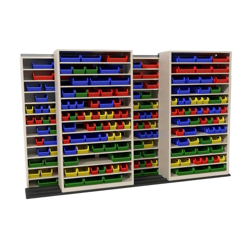 Mobile Bin Rack, 130" W x 34" D x 81.75" H