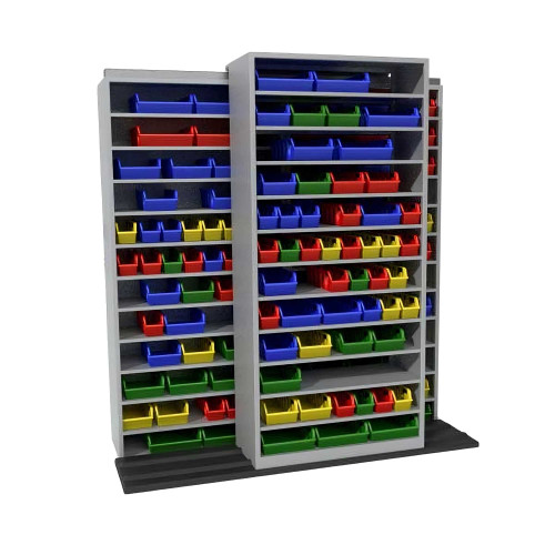 Mobile Bin Rack, 76" W x 40" D x 81.75" H