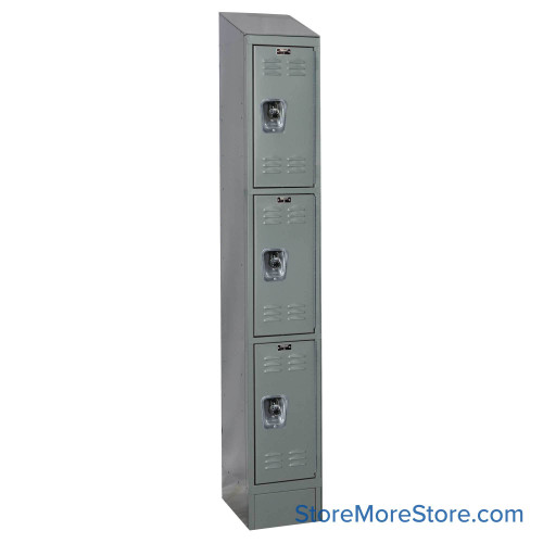 Metal Locker, 12'' W x 18'' D x 78'' H, 1 Column, 3 Tiers, Sloped Top, Built-in Key Lock