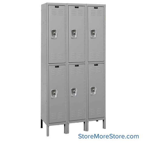 Metal Locker, 36'' W x 12'' D x 78'' H, 3 Columns, 2 Tiers, Flat Top, Combination Lock (Included)