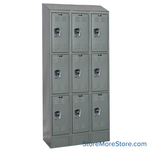 Metal Locker, 36'' W x 15'' D x 78'' H, 3 Columns, 3 Tiers, Sloped Top, Built-in Key Lock