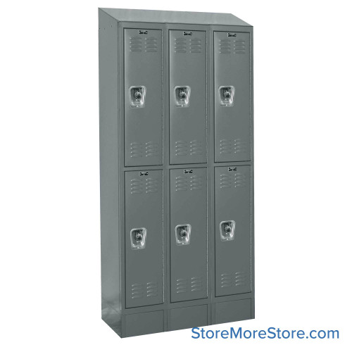 Metal Locker, 36'' W x 18'' D x 78'' H, 3 Columns, 2 Tiers, Sloped Top, Built-in Key Lock