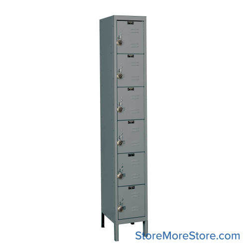 Metal Locker, 12'' W x 12'' D x 78'' H, 1 Column, 6 Tiers, Flat Top, Built-in Key Lock
