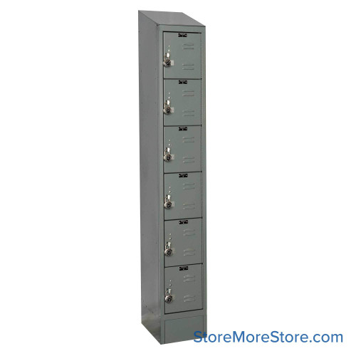 Metal Locker, 12'' W x 12'' D x 78'' H, 1 Column, 6 Tiers, Sloped Top, Built-in Key Lock