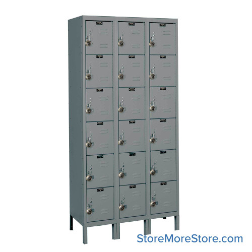 Metal Locker, 36'' W x 12'' D x 78'' H, 3 Columns, 6 Tiers, Flat Top, Built-in Combination Lock