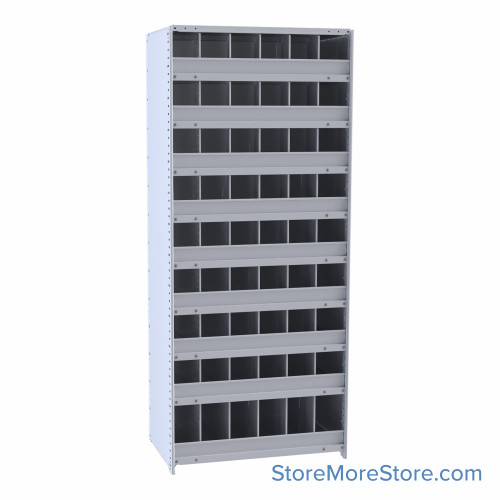 Bin Storage Rack, 36" W x 12" D x 87" H, 3" Bin Fronts, (54) 48@ 6" x 9", 6@ 6" x 12" Openings, No Doors