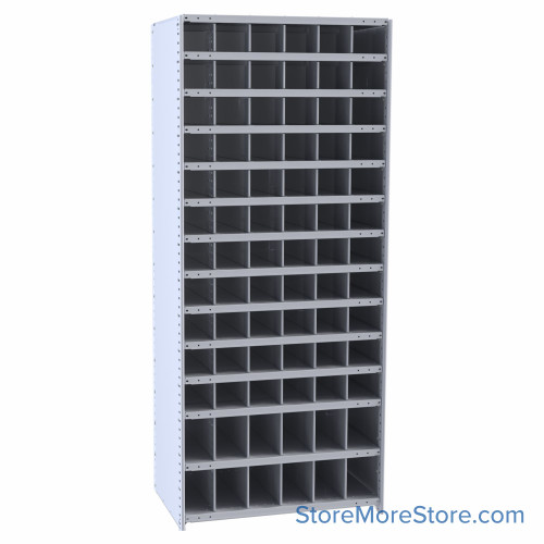 Bin Storage Rack, 36" W x 24" D x 87" H, No Bin Fronts, (78) 66@ 6" x 6", 12@ 6" x 9" Openings, Doors w/Key Lock