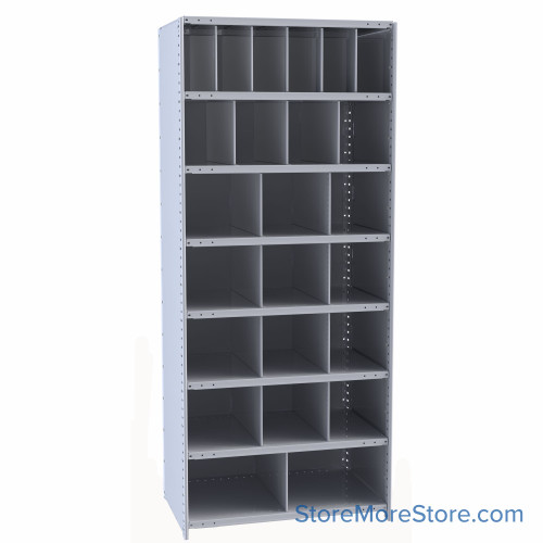 Bin Storage Rack, 36" W x 24" D x 87" H, No Bin Fronts, (24) 6@ 6" x 12", 4@ 9" x 12", 12@ 12" x 12", 2@ 18" x 12" Openings, No Doors