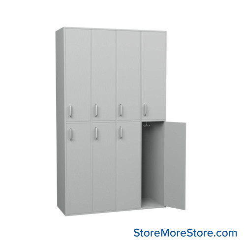 Double Tier Locker, 42'' W x 16'' D x 72'' H, 8 Lockers, 4 Columns, Right Hinge