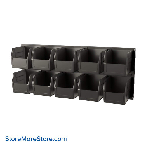 Wall Mounted Storage Bins, 48" W x 13.63" D x 19" H, 10 Bins