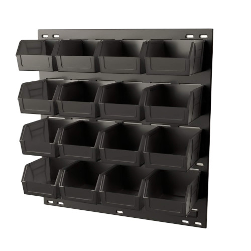 Wall Mounted Storage Bins, 18" W x 5.38" D x 19" H, 16 Bins
