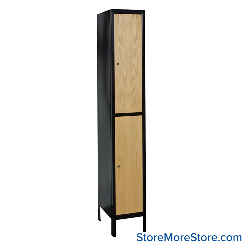 Wood and Metal Locker, 18" W x 108" D x 72" H, 1 Column, 2 Tiers, Assembled Wood and Metal Locker, 18" W x 108" D x 72" H, 1 Column, 2 Tiers, Assembled