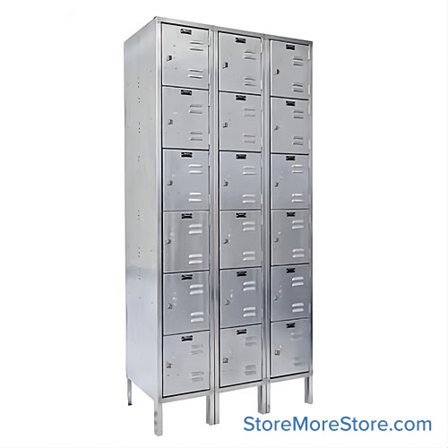 Stainless Steel Locker, 36" W x 18" D x 78" H, 3 Columns, 6 Tiers, Combination Lock, Assembled