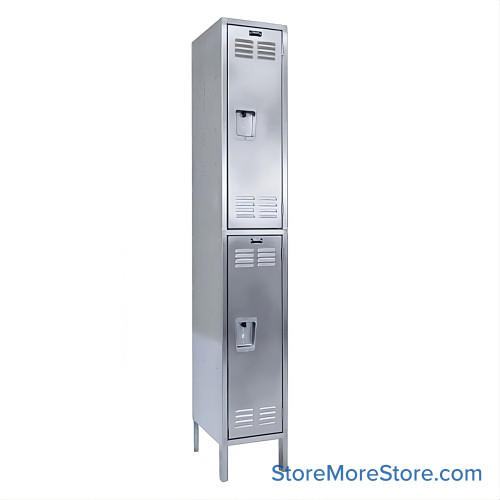 Stainless Steel Locker, 12" W x 18" D x 78" H, 1 Column, 2 Tiers, Key Lock, Assembled