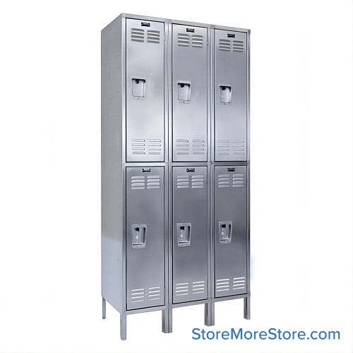 Stainless Steel Locker, 54" W x 18" D x 78" H, 3 Columns, 2 Tiers, Key Lock, Unassembled