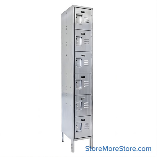 Stainless Steel Locker, 12" W x 18" D x 78" H, 1 Column, 6 Tiers, Combination Lock, Assembled