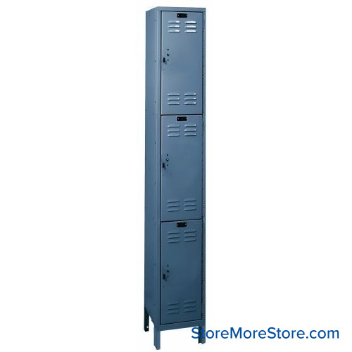 Metal Storage Locker, 36'' W x 12'' D x 78'' H, 3 Columns, 1 Tier, Key Lock, Unassembled