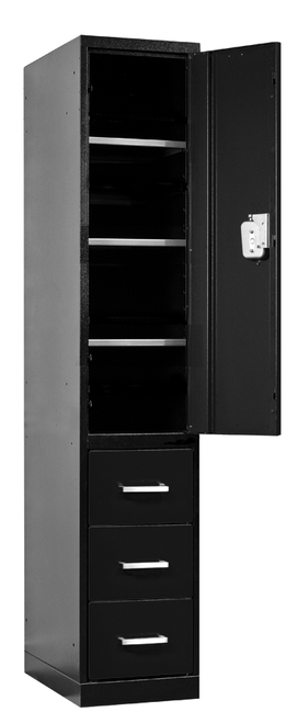 Locking Storage Locker, 18'' W x 24'' D x 78'' H, 3 Shelves & 3 Drawers Locking Storage Locker, 18'' W x 24'' D x 78'' H, 3 Shelves & 3 Drawers