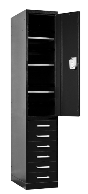 Locking Storage Locker, 18'' W x 24'' D x 78'' H, 3 Shelves & 6 Drawers Locking Storage Locker, 18'' W x 24'' D x 78'' H, 3 Shelves & 6 Drawers