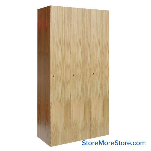 Wood Locker, 36" W x 18" D x 72" H, 3 Columns, 1 Tier, No Base, No Molding