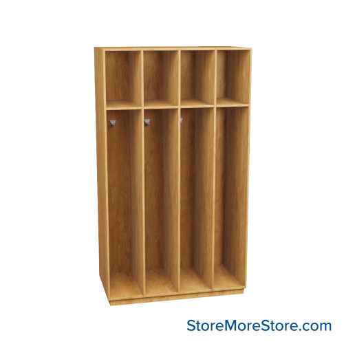 Wooden Storage Locker, 48" W x 24" D x 83.63" H, 12" Locker Width, 4 Lockers, 1 Upper Shelf, No Lower Shelf