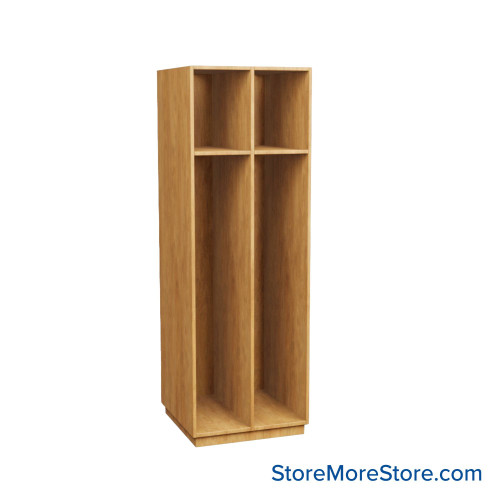 Wooden Storage Locker, 24" W x 24" D x 72.25" H, 12" Locker Width, 2 Lockers, 1 Upper Shelf, No Lower Shelf