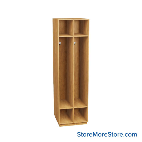 Wooden Storage Locker, 24" W x 24" D x 83.63" H, 12" Locker Width, 2 Lockers, 1 Upper Shelf, 1 Lower Shelf