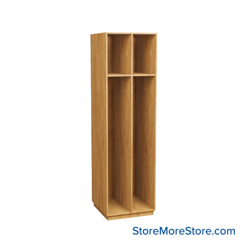Wooden Storage Locker, 24" W x 24" D x 83.63" H, 12" Locker Width, 2 Lockers, 1 Upper Shelf, No Lower Shelf