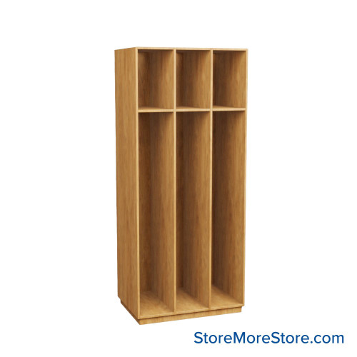 Wooden Storage Locker, 36" W x 24" D x 83.63" H, 12" Locker Width, 3 Lockers, 1 Upper Shelf, No Lower Shelf