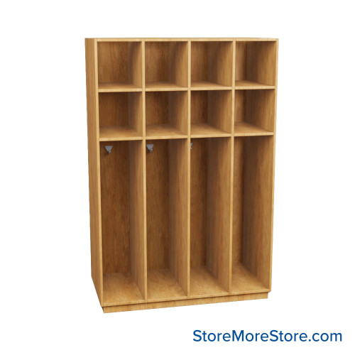 Wooden Storage Locker, 48" W x 24" D x 72.25" H, 12" Locker Width, 4 Lockers, 2 Upper Shelf, No Lower Shelf