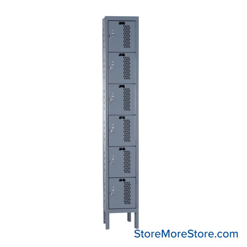Expanded Metal Locker, 12" W x 12" D x 78" H, 1 Column, 6 Tiers, Padlock Hasp, Unassembled