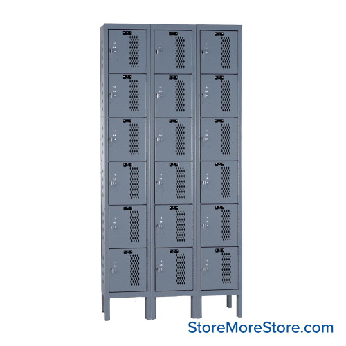 Expanded Metal Locker, 36" W x 18" D x 78" H, 3 Columns, 6 Tiers, Combination Lock, Unassembled