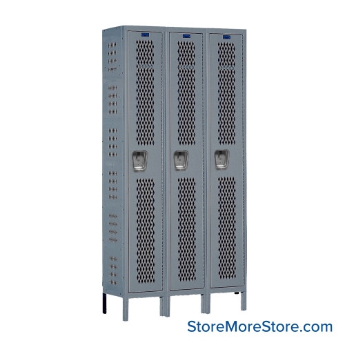 Expanded Metal Locker, 36" W x 12" D x 78" H, 3 Columns, 1 Tier, Key Lock, Assembled