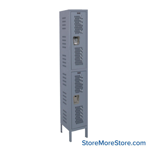 Expanded Metal Locker, 12" W x 18" D x 78" H, 1 Column, 2 Tiers, Key Lock, Assembled