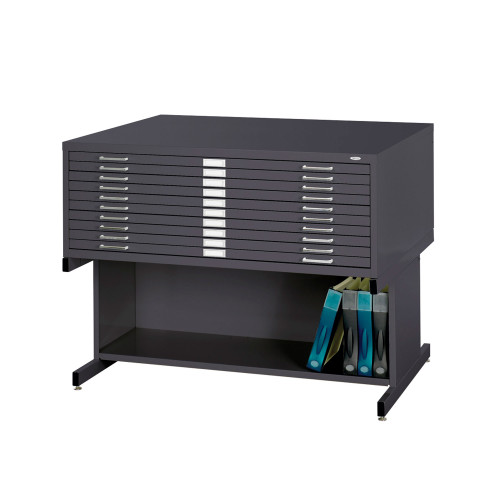 Flat File Cabinets, 46.5" W x 35.5" D, 10 Drawers, 20" High Base, Key Lock