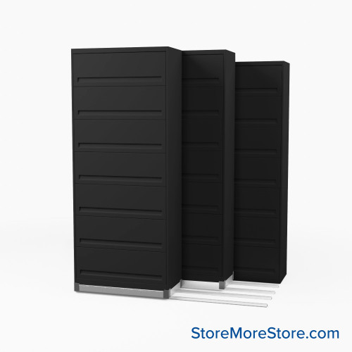 Flipper Door Cabinets on Tracks, 78" W x 56" D x 89.75" H, 2 Stationary Cabinets, 2 Moveable Rows, 6 Master Keys Flipper Door Cabinets on Tracks, 78" W x 56" D x 89.75" H, 2 Stationary Cabinets, 2 Moveable Rows, 6 Master Keys