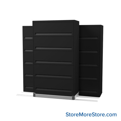 Flipper Door Cabinets on Tracks, 78" W x 36" D x 66.25" H, 2 Stationary Cabinets, 1 Moveable Row, 6 Master Keys