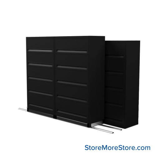 Flipper Door Cabinets on Tracks, 116" W x 36" D x 66.25" H, 3 Stationary Cabinets, 1 Moveable Row